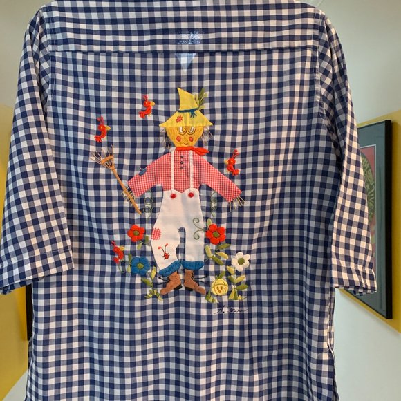 Vintage  Helen Cerda Hand Embroidered Women's Blue and White Gingham Shirt - Picture 8 of 13